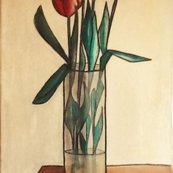 Painting titled "Les Tulipes du jard…" by Huertas, Original Artwork, Oil
