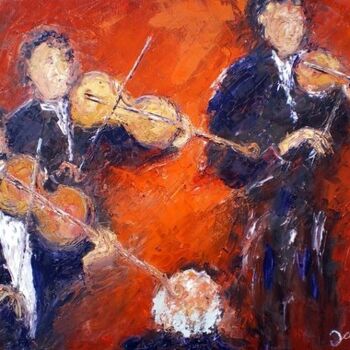 Pintura intitulada "Les trois violonist…" por Francis Jalibert, Obras de arte originais, Óleo