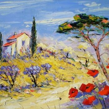 Painting titled "Coquelicots sous le…" by Francis Jalibert, Original Artwork, Oil Mounted on Wood Stretcher frame