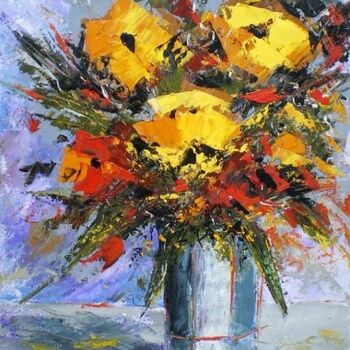 Картина под названием "Profusion florale" - Francis Jalibert, Подлинное произведение искусства, Масло Установлен на Деревянн…