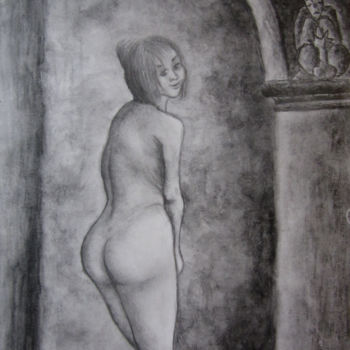 Tekening getiteld "Posture antérieure…" door Francis Lagneau, Origineel Kunstwerk, Houtskool