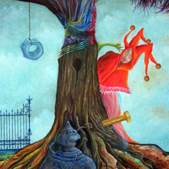 Painting titled "L'arbre et le Fou" by Francis Lagneau, Original Artwork, Oil