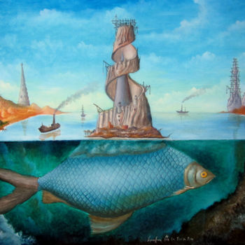 Malerei mit dem Titel "La tour de Babel" von Francis Lagneau, Original-Kunstwerk, Öl