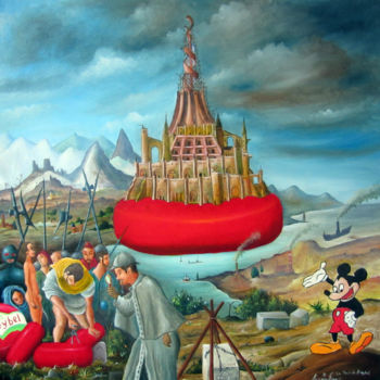 Pintura intitulada "La Tour de Babybel" por Francis Lagneau, Obras de arte originais, Óleo