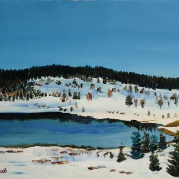 Картина под названием "Soir sur le lac de…" - Francis Lardé, Подлинное произведение искусства, Масло Установлен на Деревянна…