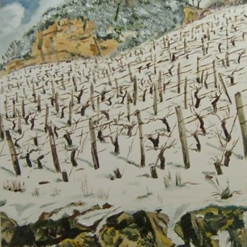 Ζωγραφική με τίτλο "vin jaune en mantea…" από Francis Lardé, Αυθεντικά έργα τέχνης, Λάδι Τοποθετήθηκε στο Ξύλινο φορείο σκελ…