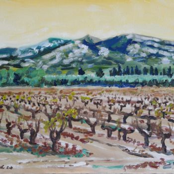 Peinture intitulée "Les vignes du Mas S…" par Francis Lardé, Œuvre d'art originale, Huile Monté sur Châssis en bois