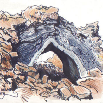 Картина под названием "Tunnel de lave vers…" - Francis Macard, Подлинное произведение искусства, Чернила Установлен на Дерев…