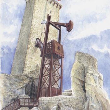 Картина под названием "la tour d'Apcher" - Francis Macard, Подлинное произведение искусства, Акварель