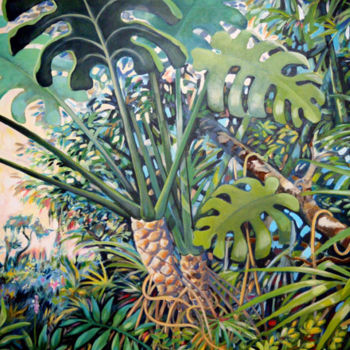 Painting titled "Jungle tropicale" by Francis Macard, Original Artwork, Acrylic Mounted on Wood Stretcher frame