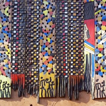Γλυπτική με τίτλο "Songs of leopard pe…" από Francis Umoh, Αυθεντικά έργα τέχνης, Ξύλο Τοποθετήθηκε στο Ξύλινο πάνελ
