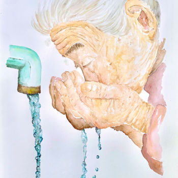 Painting titled "Thirsty old lady" by Maria Francisca Falcão, Original Artwork, Watercolor