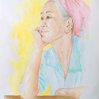 Painting titled "Fraternal woman" by Maria Francisca Falcão, Original Artwork, Watercolor