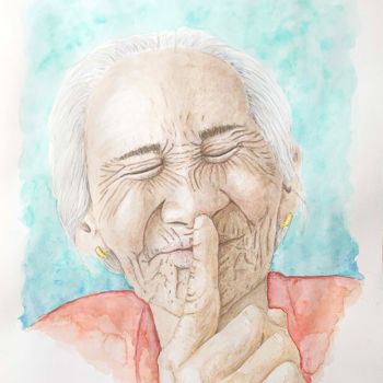 Painting titled "Old lady" by Maria Francisca Falcão, Original Artwork, Watercolor