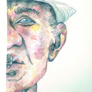 Painting titled "The smoker" by Maria Francisca Falcão, Original Artwork, Watercolor