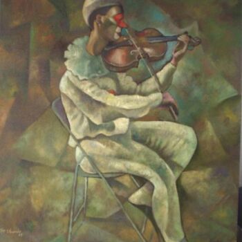 Painting titled "pierrot musico,óleo…" by Francisco Eduardo, Original Artwork