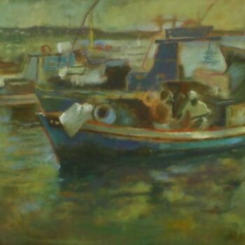 Painting titled "barcos no canto do…" by Francisco Eduardo, Original Artwork