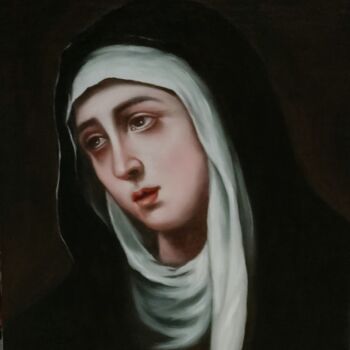 Painting titled "La dolorosa" by Francisco F, Original Artwork, Oil Mounted on Wood Stretcher frame