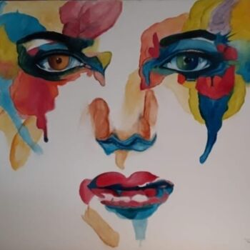 Painting titled "Rostro mujer" by Francisco F, Original Artwork, Oil Mounted on Wood Stretcher frame