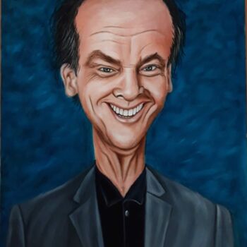 Painting titled "Jack Nicholson" by Francisco F, Original Artwork, Oil Mounted on Wood Stretcher frame