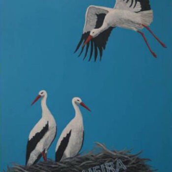 Painting titled "Storks" by Francisco Figueira, Original Artwork, Oil