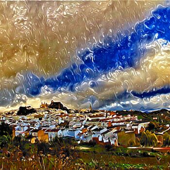 Digitale Kunst mit dem Titel "Pueblo sobre colina" von Francisco Lopez Bermudez, Original-Kunstwerk, Digitale Malerei