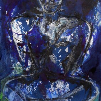 Peinture intitulée "homem azul" par Francisco Mendes, Œuvre d'art originale, Encre