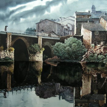 Картина под названием ""Puente sobre el Mi…" - Francisco Molina Balderas, Подлинное произведение искусства, Акварель