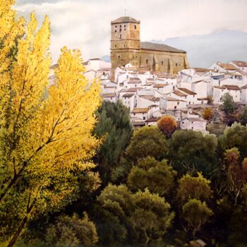 Painting titled "Otoño en Alhama de…" by Francisco Molina Balderas, Original Artwork, Watercolor Mounted on Cardboard