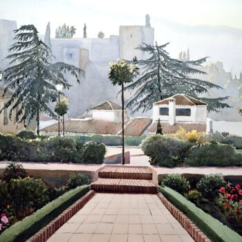 Peinture intitulée "La Alhambra desde e…" par Francisco Molina Balderas, Œuvre d'art originale, Aquarelle