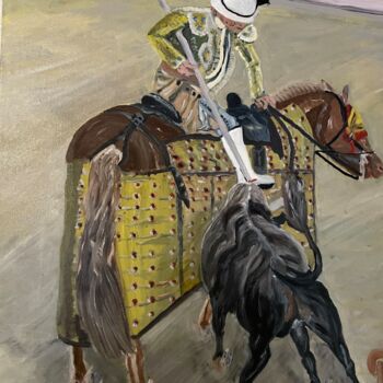 Painting titled "Picador" by Francisco Sánchez, Original Artwork, Oil Mounted on Wood Stretcher frame