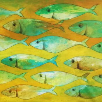 Painting titled "Sardines 3" by Francisco Santos, Original Artwork, Acrylic