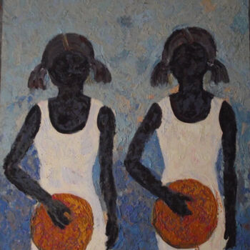 Painting titled "Little Gymnasts" by Francisco Serrano Gutierrez, Original Artwork, Oil Mounted on Wood Panel