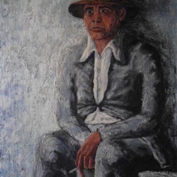 Painting titled "FRANCISCO CON SOMBR…" by Francisco Serrano Gutierrez, Original Artwork, Oil Mounted on Wood Stretcher frame