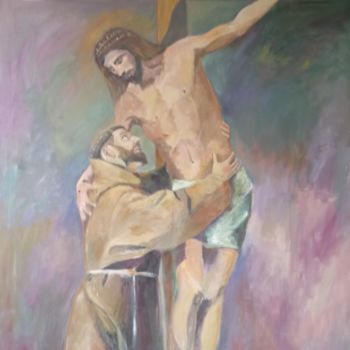 Malerei mit dem Titel "Jesus com São Franc…" von Francisco Lima, Original-Kunstwerk, Öl