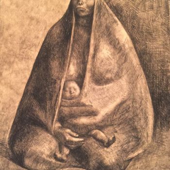 Printmaking titled "Mujer con nino" by Francisco Zuniga, Original Artwork, Lithography