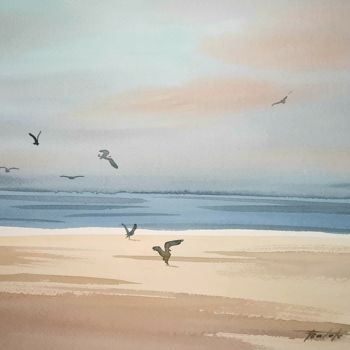 Pintura intitulada "Beach" por Francisco Cadete, Obras de arte originais, Aquarela