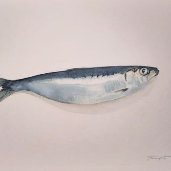 Painting titled "Sardine" by Francisco Cadete, Original Artwork, Watercolor