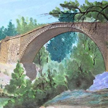 Pintura intitulada "Puente del Castellar" por Francisco Guerra, Obras de arte originais, Óleo