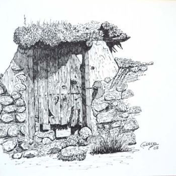 Drawing titled "Puerta vieja con si…" by Francisco Guerra, Original Artwork, Other