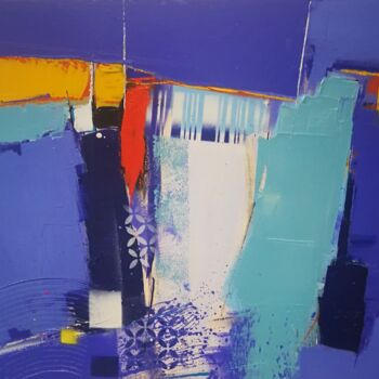 Картина под названием "bleu sur la cote 10" - Francis L'Huillier, Подлинное произведение искусства, Масло Установлен на Дере…