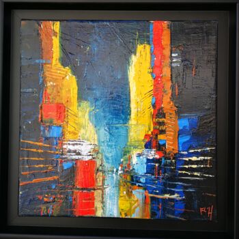 Painting titled "coté docks 4" by Francis L'Huillier, Original Artwork, Oil Mounted on Wood Stretcher frame
