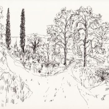 Картина под названием "Garden with two cyp…" - Francis Semog, Подлинное произведение искусства, Другой
