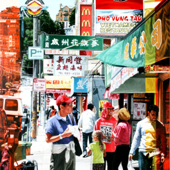 Painting titled ""Chinatown"" by Franck Lloberes, Original Artwork, Acrylic Mounted on Wood Stretcher frame