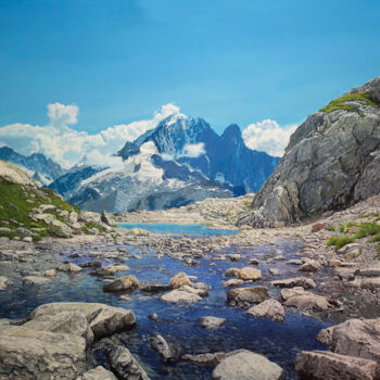 Malerei mit dem Titel "Lac Blanc" von Franck Lloberes, Original-Kunstwerk, Acryl Auf Keilrahmen aus Holz montiert