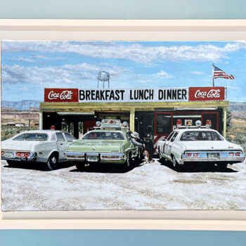 Painting titled "Breakfast in America" by Franck Lloberes, Original Artwork, Acrylic Mounted on artwork_cat.