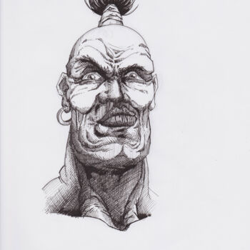 Drawing titled "The Wrestler" by Franck Renaud, Original Artwork, Ballpoint pen