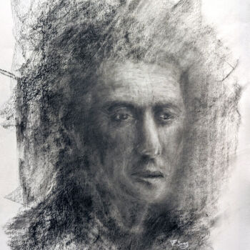 Drawing titled "Visage homme" by Franck Sanz, Original Artwork, Charcoal