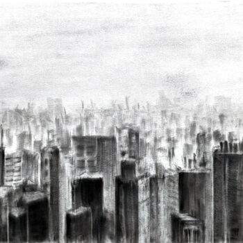 Dessin intitulée "Ville" par Franck Sanz, Œuvre d'art originale, Fusain