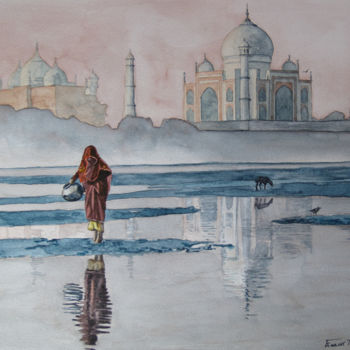 Malarstwo zatytułowany „Taj Mahal” autorstwa Franck Touratier, Oryginalna praca, Akwarela